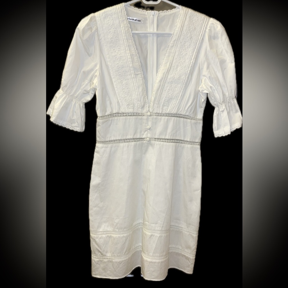 Reformation Mini Dress White Lace-Trimmed Broderie Anglaise